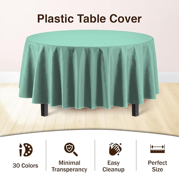 Exquisite Mint Round Tablecloths Plastic Table Cloth Disposable 48 Pack 84" Inch Round Table Cloth Disposable Mint Tablecloths Plastic Tablecloth Indoor/Outdoor Tablecloth Party Supplies