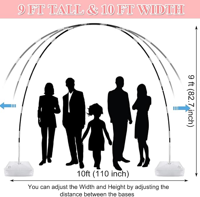Balloon Arch Kit with Balloon Pump, 9FT Tall &10FT Width Adjustable Balloon Arch Stand Balloon Arch Frame with Base for Wedding Birthday Party Decoration