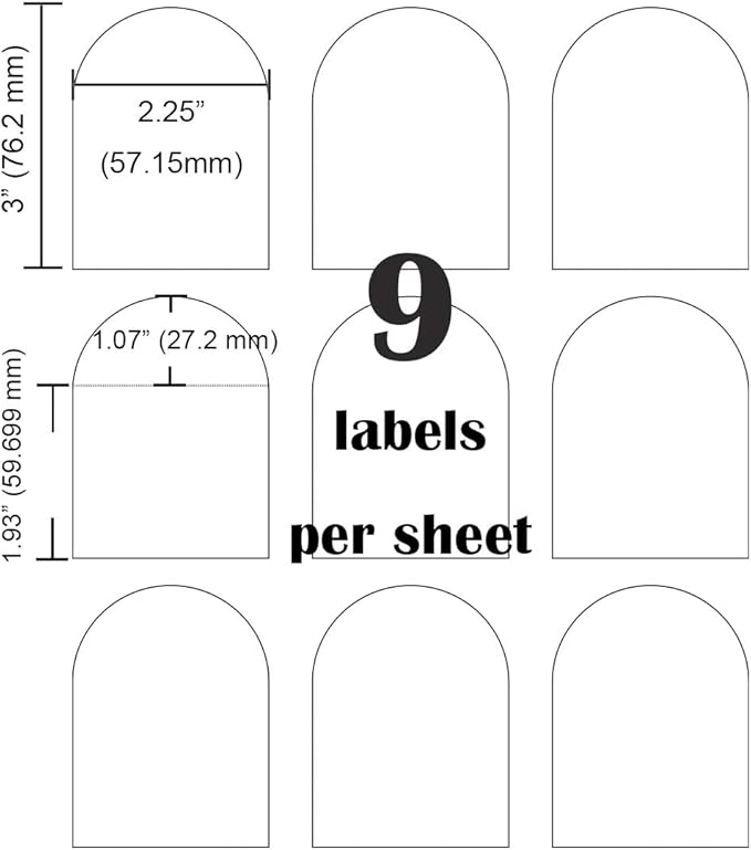Mr-Label 3" x 2.25" Arched White Sticker Label - Waterproof and Tear-Resistant - for Inkjet & Laser Printer - for Glass Bottles | Jars | Plastic | Metal | Paper (25 Sheets Total 225 Labels)