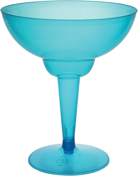 Party Essentials Hard Plastic Two Piece 12-Ounce Margarita Glasses, Neon Blue, 10 Count