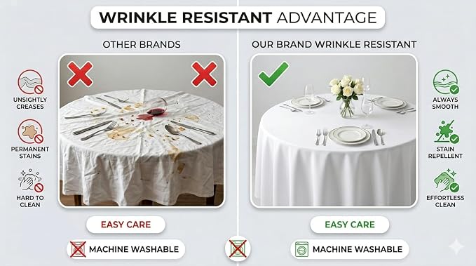 6 Pack White Round Tablecloth 90 Inch, Polyester Wrinkle Resistant Table Cloth for Wedding, Buffet, Parties and Dining