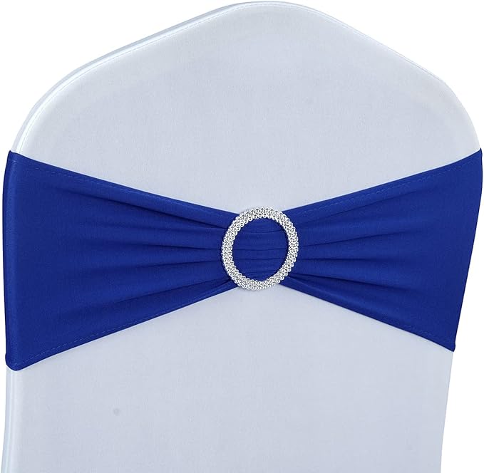 Spandex Chair Sashes Bows - Babenest 100PCS Premium Stretch Chair Cover Band with Buckle Slider Universal Elastic Chair Ties for Wedding Party Ceremony Reception Banquet Decoration (Royal Bule)
