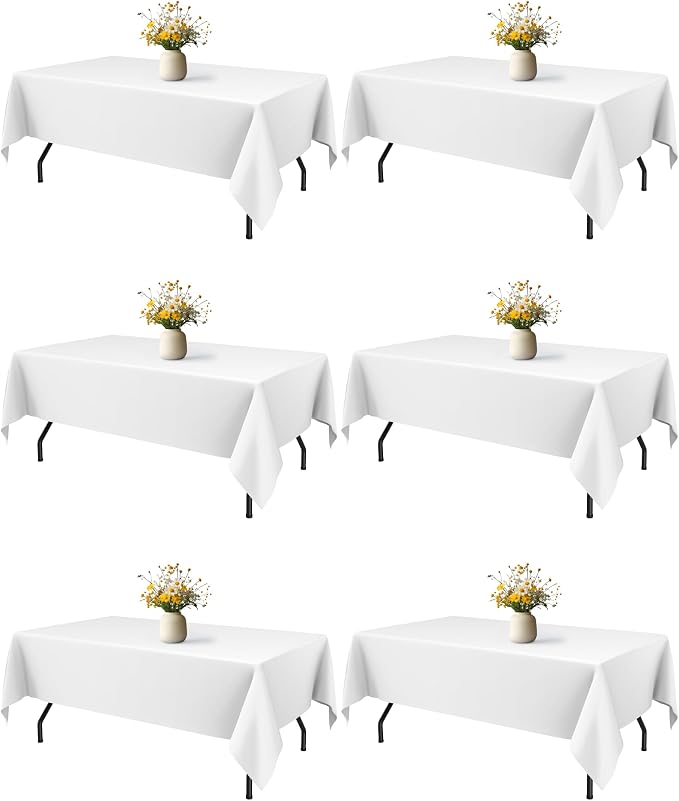 Niuara White Rectangle Table Cloth - 6 Pack, 60" x 84" Washable Polyester Tablecloth for 5FT Tables, Wrinkle-Resistant Table Cover for Weddings & Parties