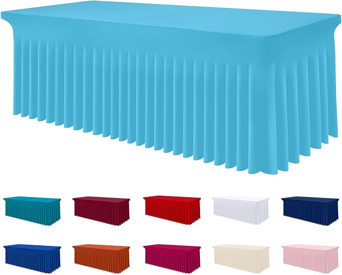 Smiry Spandex Tablecloth, Elastic Fitted Stretch Tablecloth for 6FT Rectangle Tables, Waterproof Washable Table Cover Skirt for Outdoor, Wedding, Banquet & Parties (Blue Mist, 72Lx30Wx30H Inch)