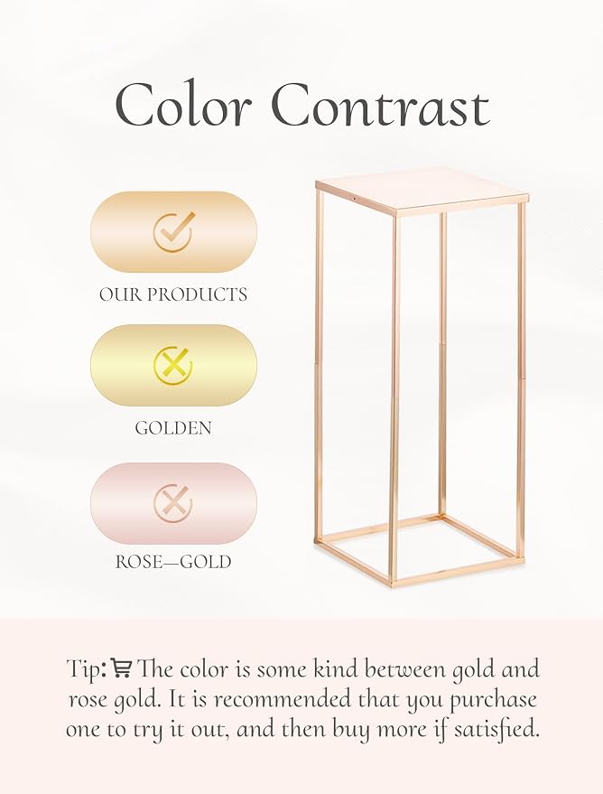 Gold Tall Stand for Wedding: 34.5in, With Metal Panel, Packs of 2 | Columnar Cube Shape, Easy to Assembly, Flowers Cakes Drinks Display Table Centerpieces for Wedding Party Event