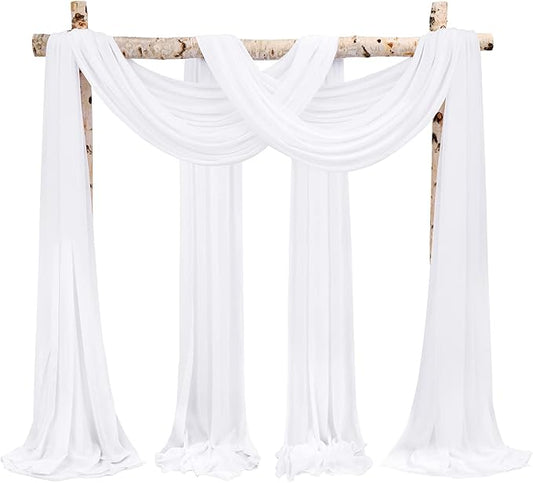 Wedding Arch Drapes, 8 Panels 28"x20ft White Chiffon Fabric Drapes for Ceremony & Reception