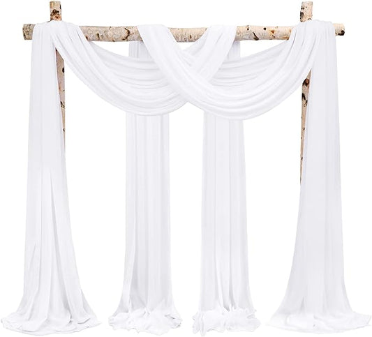 Wedding Arch Draping Fabric,12 Panels 28" x18ft White Wedding Arch Drapes for Ceremony Sheer Chiffon Fabric Drapes Arbor Drapery Decorations for Reception Party