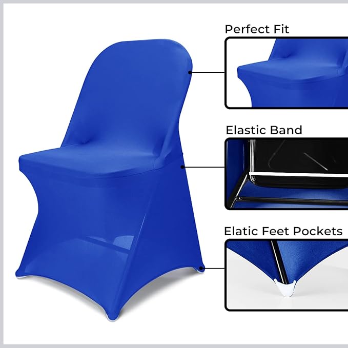 Babenest Spandex Folding Chair Covers Upgraded Universal Stretch Washable Fitted Chair Slipcovers Protector for Wedding, Holidays, Banquet, Party, Celebration (50, Royal Blue)