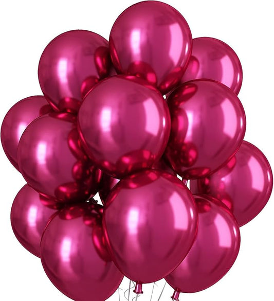 Metallic Hot Pink Balloons 12 Inch, Double Stuffed Chrome Magenta Balloons, Shiny Thick Metallic Chrome Hot Pink Latex Helium Balloon for Girls Women Birthday Wedding Party Decoration Supplies