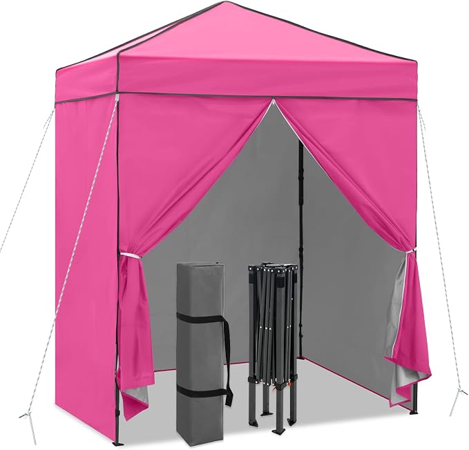 6x4 Pop Up Canopy Tent with Four Wall Panels, Instant Portable Beach Canopy, Outdoor Tent with Carry Bag for Camping, Sports, Tailgating, Events, Pink