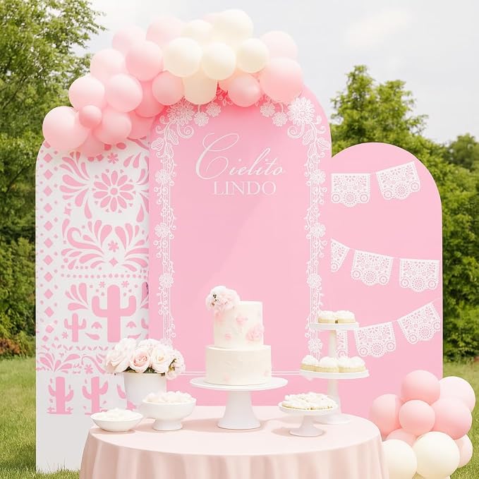 Set of 3 Arch Backdrop Cover Cielito Lindo Baby Shower Spandex Arch Fabric Cover for Mexican Bridal Wedding Birthday Party Decoration (4FT 5FT 6FT,Pink)