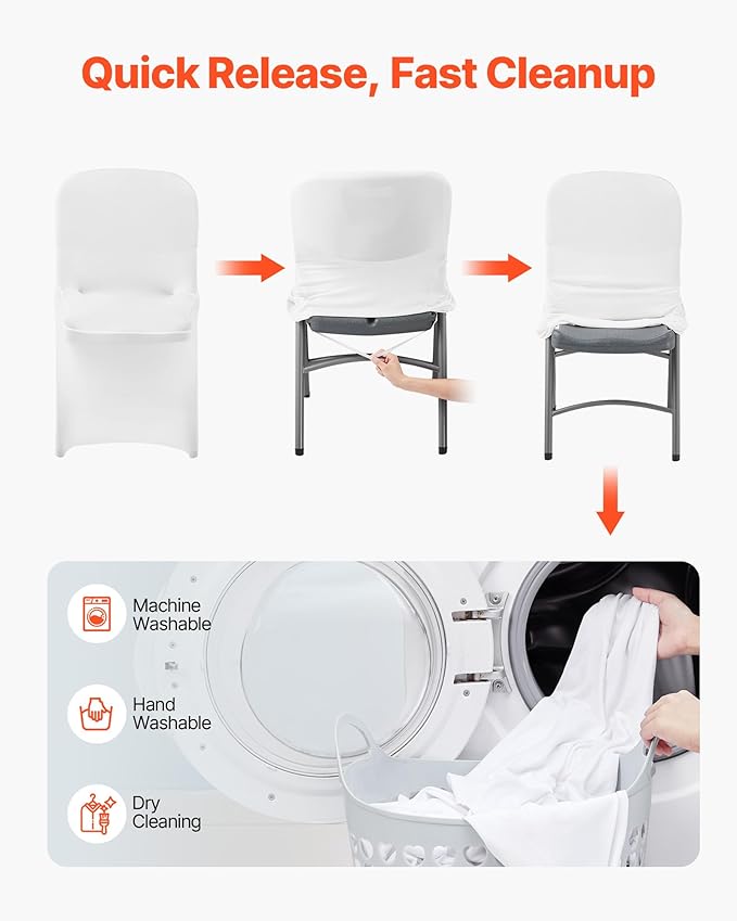 VEVOR Chair Covers, Polyester Spandex Chair Cover, Stretch Slipcovers for Wedding Party Dining Banquet Flat-Front Chair Covers (White-c-XL, 30PCS)