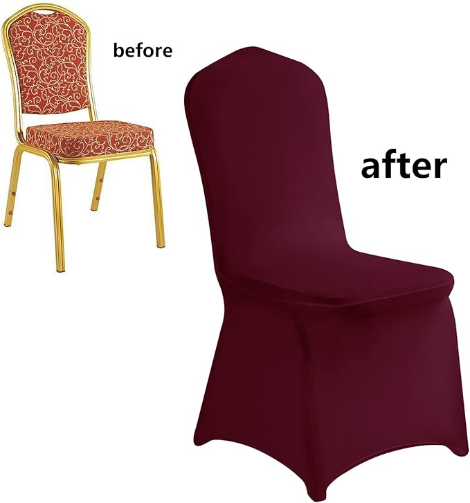 LZY 20pcs Spandex Chair Cover Stretch Slipcovers for Wedding Party, Dining Banquet Chair Decoration Covers (Burgundy, 20)