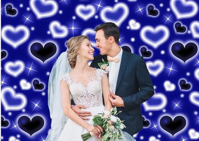 Dudaacvt 10X8FT Blue Heart Photo Backdrop 90s Backdrops for Photoshoot Valentine's Day Backdrop Women Men Happy Birthday Photography Background Banner Photo Booth Studio Props D728