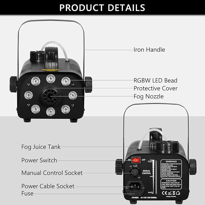 Fog Machine with 8 LED Lights, 700 Watts Smoke Machine with Wireless Remote, Manual Control, Auto Mode-Perfect for Halloween Party Wedding Stage