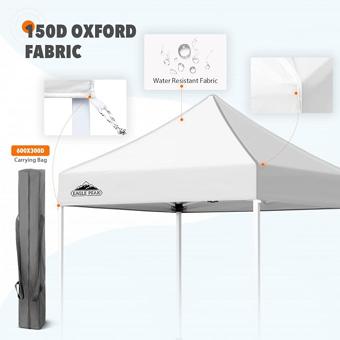 EAGLE PEAK 5x5 Pop Up Canopy Tent Instant Outdoor Canopy Easy Set-up Straight Leg Folding Shelter, White