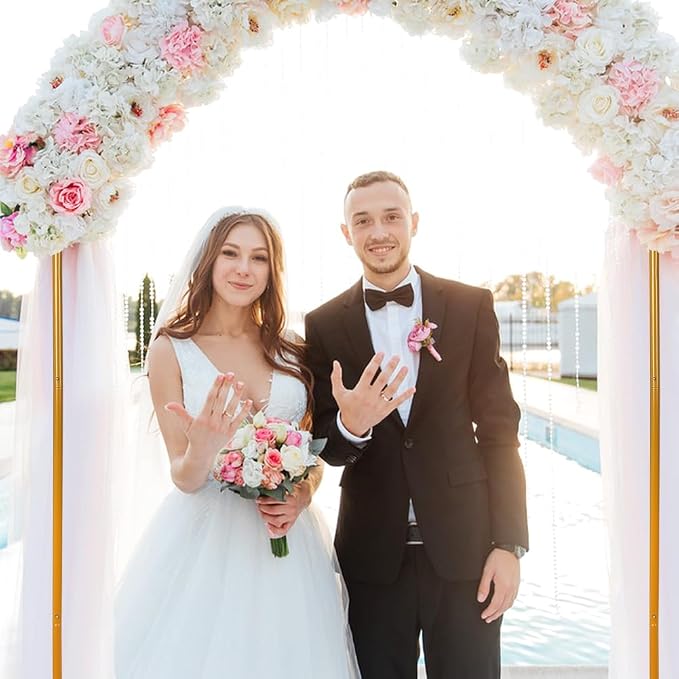 Metal Arch Backdrop Stand Set of 3 Gold Wedding Balloon Arch Frame Backdrop Stands 7.2FT, 6.6FT, 6FT for Birthday Party Garden Graduation Ceremony Baby Shower Decoration