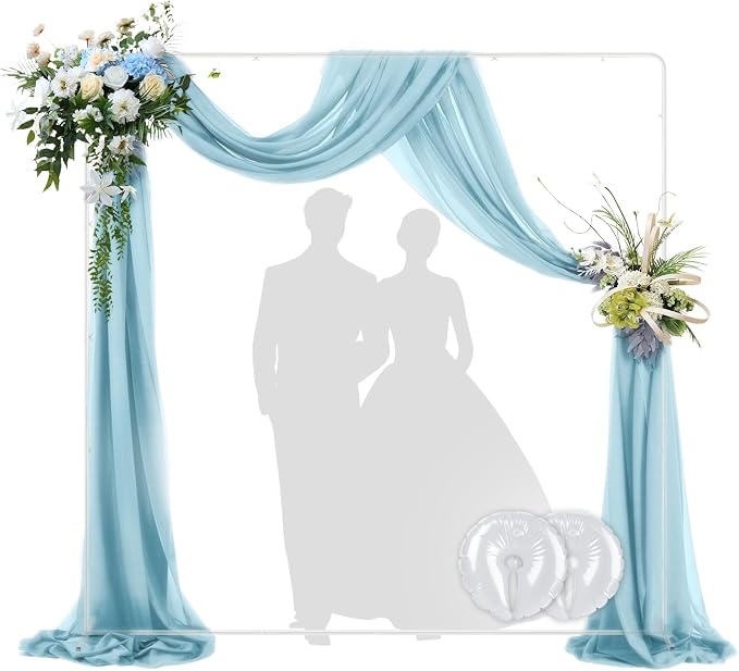 GOJIAWAY 7.2ft White Square Backdrop Stand, Metal Frame,2 Water Bags Base | Adjustable Height 4–7.2ft, Rust-Resistant, Quick Snap Assembly, Stability, for Wedding, Photo, birthday party, balloon arch