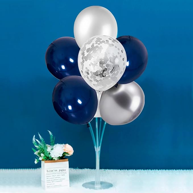 ZJDHPTY 4 Set Balloon Stand with Navy Blue and Silver Balloons | Centerpiece Table Decorations for Birthday Wedding Anniversary Retirement New Years Graduation Decorations Class of 2026