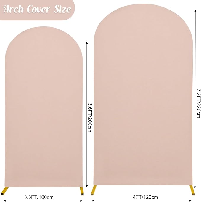 Set of 2 Wedding Arch Cover 2-Sided Round Top Spandex Fitted Arch Backdrop Cover for Birthday Party Baby Shower Wedding Arch Stand Decor（7.2FT, 6.6FT, Cameo Brown）