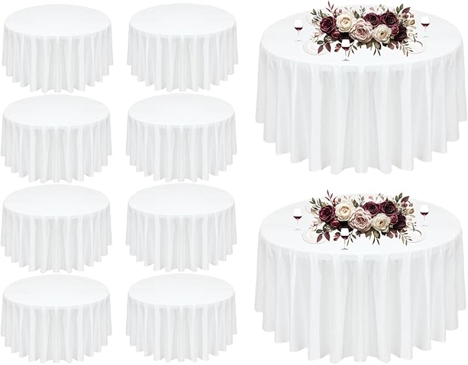 10Pack White Round Tablecloth 90 inch White Table Cloth, Washable Round Table Cloth Polyester Table Cover for Dining Wedding Banquet Party