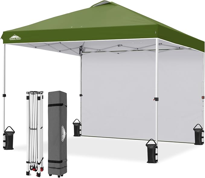 EAGLE PEAK Commercial Canopy 10x10 Pop Up Canopy Tent with 1 Sidewall, Easy Setup Heavy Duty Instant Event Shelter for Vendors & Markets, Outdoor Sun Shade, Grass Green