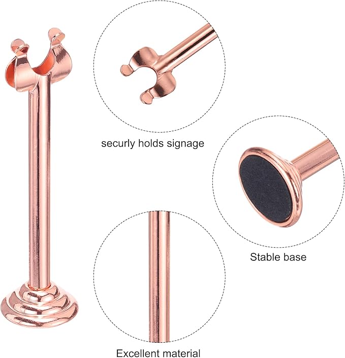 MECCANIXITY 12pcs Rose Gold Table Number Holders, 3.15 Inch Place Card Holders with Large Base for Secure Support