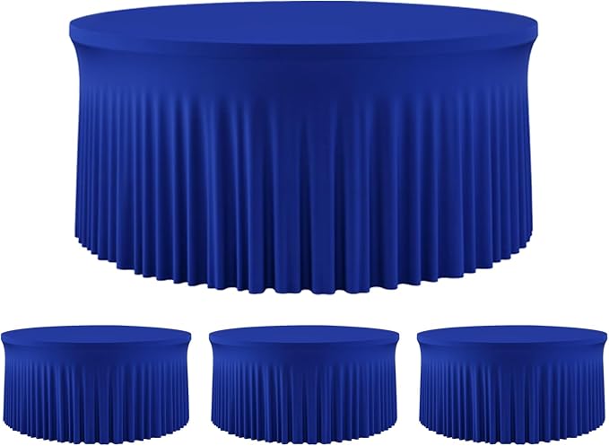 4 Pack Royal Blue 72 inch Round Spandex Tablecloth, Wrinkle-Free Stretchy Fitted 6FT Round Tables,Elastic Edge with Skirt,Washable Table Cloths for Wedding Banquet Party Birthday Buffet