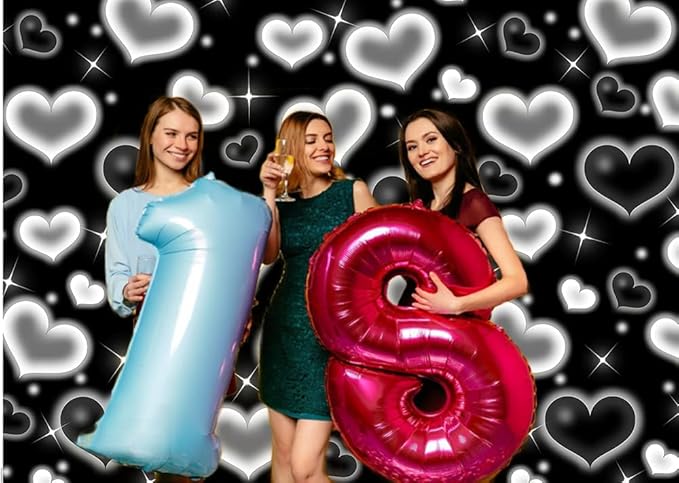 Dudaacvt 8X6FT Black Heart Photo Backdrop 90s Backdrops for Photoshoot Valentine's Day Backdrop Women Men Happy Birthday Photography Background Banner Photo Booth Studio Props D695