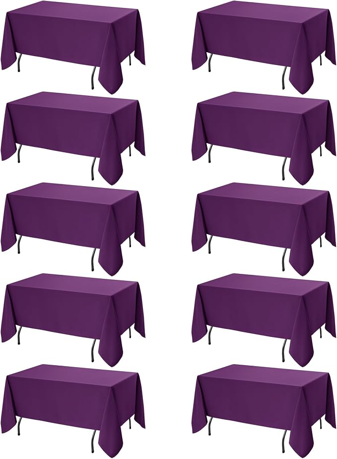 10-Pack Purple Tablecloths for Rectangle Tables, 70 x 120 Inches, Stain-Resistant Polyester Fabric for 6 Foot Tables - Washable Table Covers for Weddings, Banquets, Birthday Parties, Events