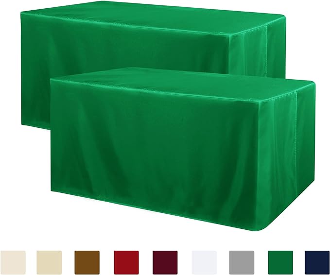 Obstal 2 Pack Green Table Cloths for 4 Foot Rectangle Tables - Water Resistant Washable Fabric Polyester Rectangle Table Cover Protector for Wedding, Banquet and Trade Shows, 48L x 24W x 30H Inches