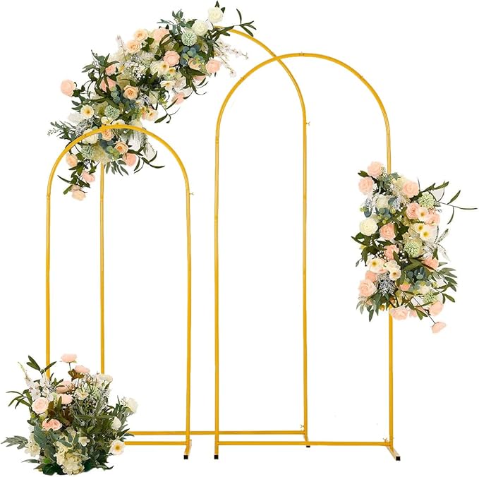 Vincidern Metal Wedding Arch Backdrop Stand Set of 3, Party Arch Stand, Balloon Arch Backdrop for Wedding, Baby Shower, Birthday Party, Bridal Shower, Graduation Decor, Gold (6.6FT, 5.9FT, 4.9FT)