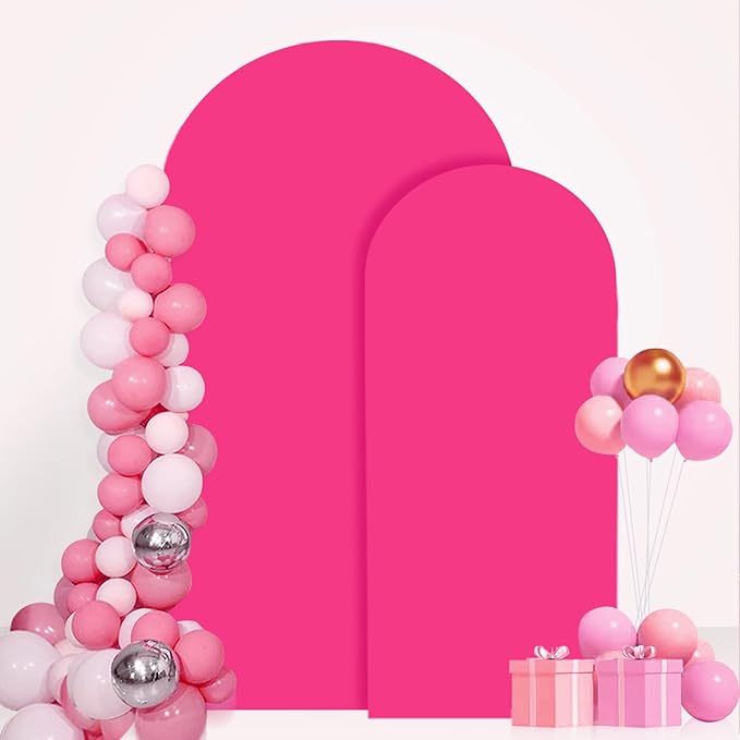 FANPROMS Set of 2 Wedding Arch Cover 6FT 7.2FT Hot Pink Arched Backdrop Cover Chiara Round Top Arch Covers Backdrop Fabric Spandex Fitted Arch Covers for Arches Stands for Wedding Baby Shower Decor