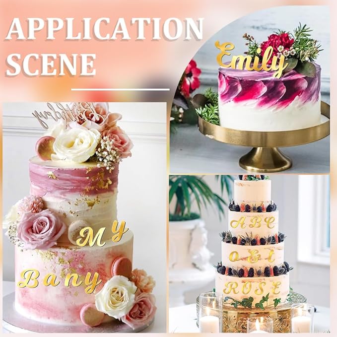 128Pcs Acrylic Alphabet Number Cake Topper Happy Birthday Cup Cake Toppers Gold Mirror Alphanumeric DIY Cupcake Candles Decoration for Wedding Anniversary Birthday Party Supplies Men Women
