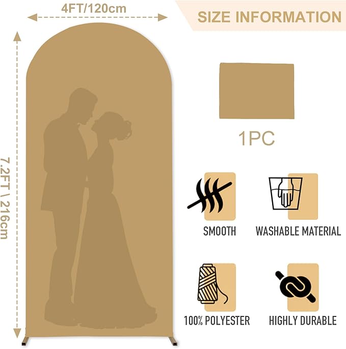FANPROMS 7.2FT Wedding Arch Cover Khaki Arch Backdrop Cover Spandex Fitted Arch Stand Covers Brown Chiara Backdrop Covers Arched Covering Fabric for Birthday Party Ceremony Banquet Decorations