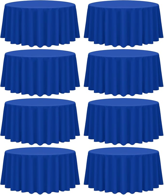 fani 8 Pack 90 Inch Round Tablecloth, Royal Blue Polyester Fabric Table Cloth for Round Table, Stain and Wrinkle Resistant Washable Table Cover for Wedding Party Dining Table Buffet and Camping