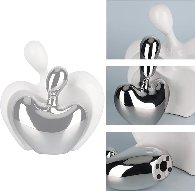 DOVDOV Silver and White Ceramic Couple Statue, Modern Home Decor Love Statue, Romantic Abstract Couple Art Sculpture, Living Room Office Bookshelf Bedroom Decorations