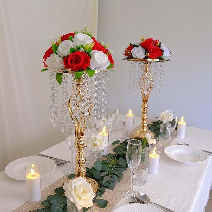 20 pcs 21.65 Inch Wedding Gold Flower Centerpieces Crystal Metal Flower Vase Wedding Centerpieces for Tables Decorations