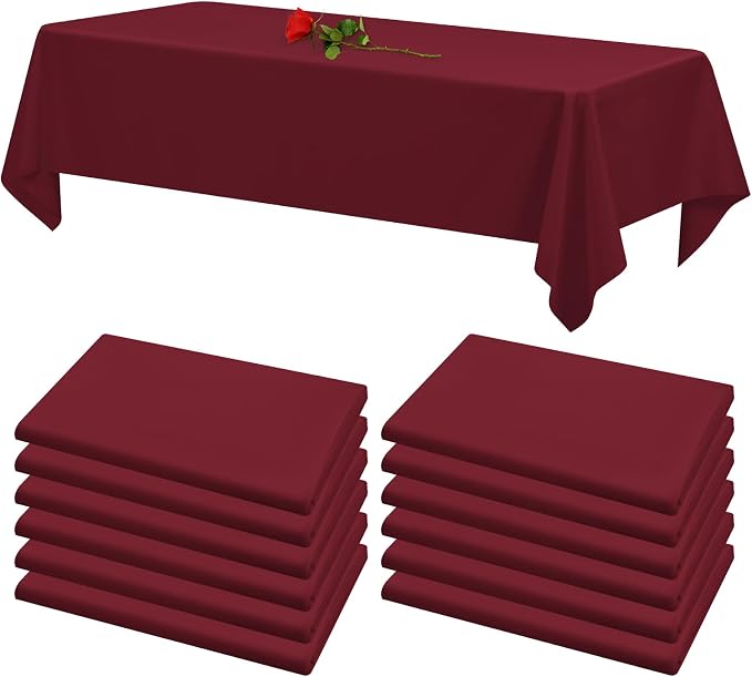 12 Pack Burgundy Tablecloths for Rectangle Tables Stain and Wrinkle Resistant Washable Polyester Tablecloth 60 x 102 Inch Table Cloth Rectangle Table 6 Foot Rectangle Table Cloth for Wedding Party