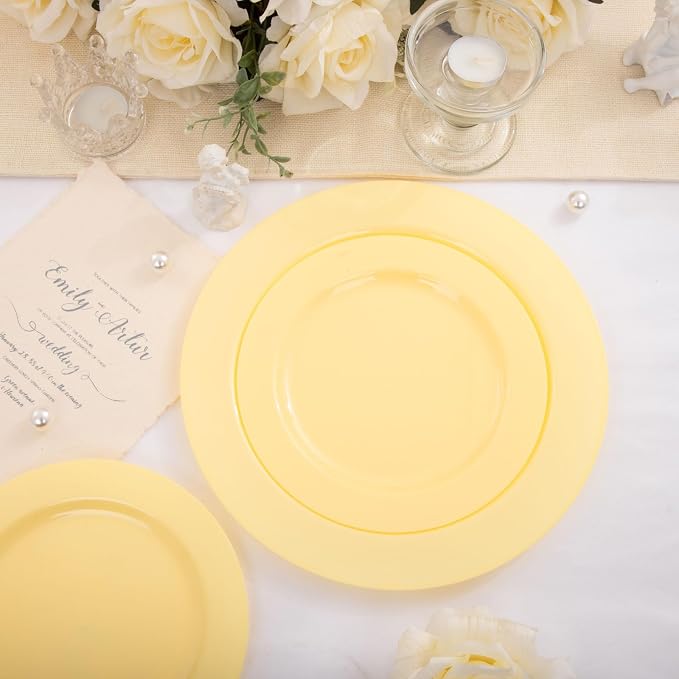 FLOWERCAT 60PCS Yellow Plates - Heavy Duty Yellow Plastic Plates Disposable 10.25inch & 7.5inch for Birthday Party/Wedding/Spring - Serve for 30 guests