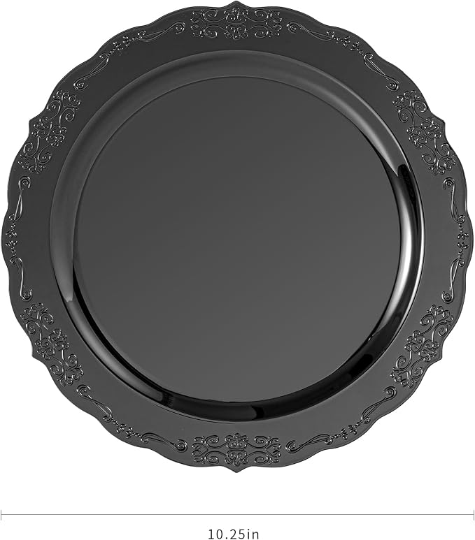 100 Pieces Black Plastic Plates - 10.25inch Dinner Disposable Plates - Premium Heavy Duty Hard Disposable Dinner Plates - Party Supplies for Birthdays, Celebrations, Wedding
