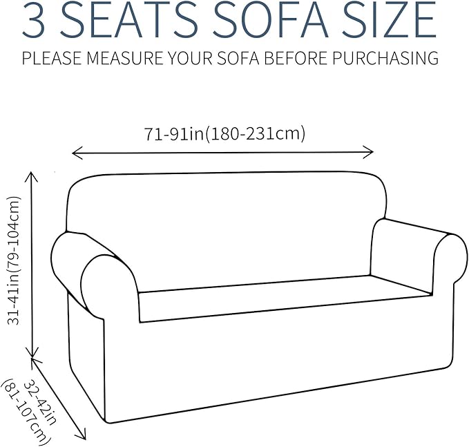 JIVINER High Stretch Couch Covers for 3 Cushion Couch 1-Piece Jacquard Elastic Sofa Slipcovers Anti Slip Sofa Cover with Elastic Bottom Furniture Protector for Kids Pets (Sofa, Khaki)