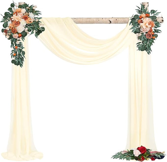 Wedding Arch Draping Fabric,2 Panels 28" x18ft Beige Wedding Arch Drapes for Ceremony Sheer Chiffon Fabric Drapes Arbor Drapery Decorations for Reception Party