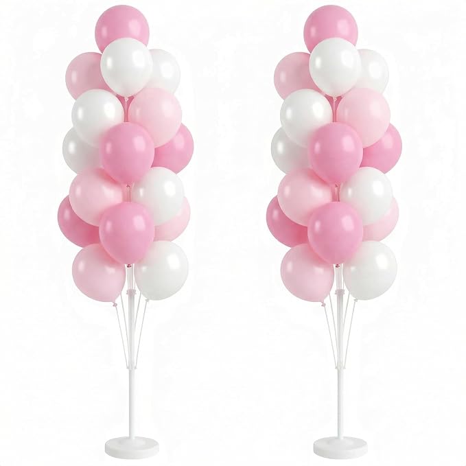 Balloon Column Kit Set of 2 With Baby Pink Chrome Balloons Included - with Base,Pole,Balloon Tower Backdrop Decoration for Wedding,Baby Shower, Birthday,Princess Party, or Bachelorette