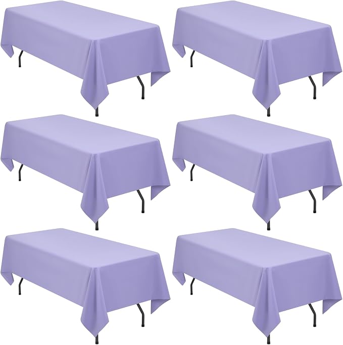 6 Pack Tablecloth 60 x 126 inch Polyester Table Cloth for 6 Foot Rectangle Tables,Stain and Wrinkle Resistant Washable Fabric Table Covers Polyester Lavender Table Clothes for Wedding,Party,Banquet