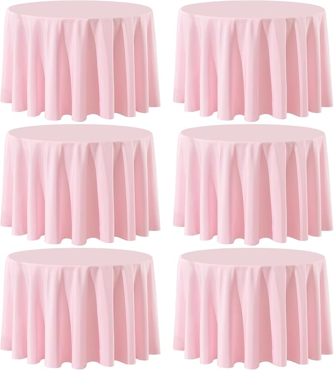 Round Tablecloth 132 Inch 6 Pack Pink Tablecloths Washable Decorative Linen Polyester Table Clothes Cover for Dining Table Banquets Buffet Parties and Wedding