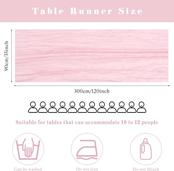 Light Pink Cheesecloth Table Runner 10FT Runner for Tables Gauze Fabric 35 x 120 Inches Long Boho Table Runner Decoration Rustic Sheer Runner for Wedding Birthday Baby Shower Party (Light Pink)