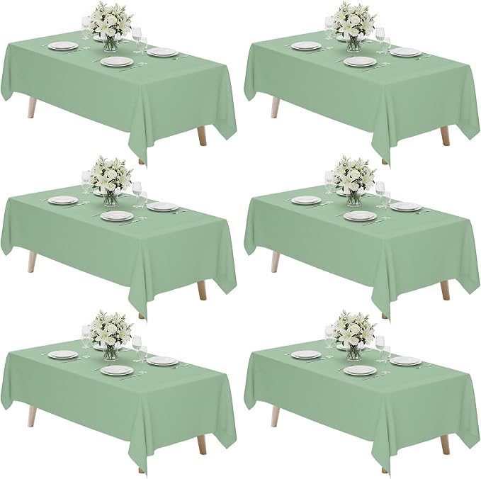 Fixwal 6 Pack Sage Green 70 x 120 Inch Rectangle Tablecloths, Reusable Washable Polyester Table Covers, Stain and Wrinkle Resistant for 6-8 Ft Tables, Wedding, Baby Shower
