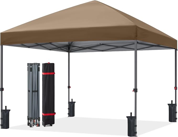 ABCCANOPY 8x8 Pop Up Canopy Tent, Easy Setup Instant Shelter with Wheeled Bag, Heavy Duty Outdoor Canopy for Beach, Market, Backyard, UV Protection, Outdoor Weather Protection (Khaki, 8x8)
