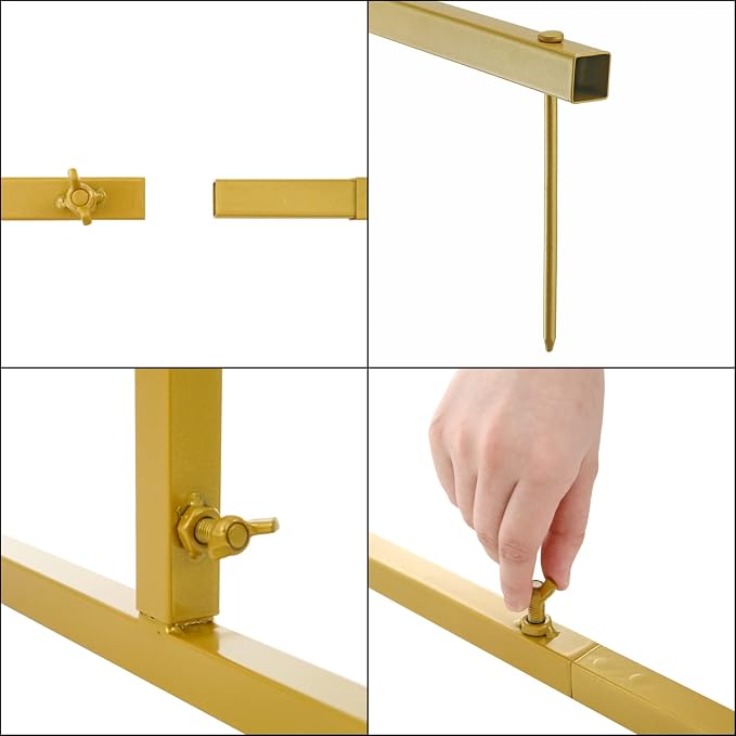 GARFANS Wedding Arch Square 6.56FT x 6.56FT Metal Backdrop Stand with Support Feet Nails Gold Balloon Arch Stand Garden Arbor Frame for Wedding Birthday Party Baby Shower Background Ceremony Decor